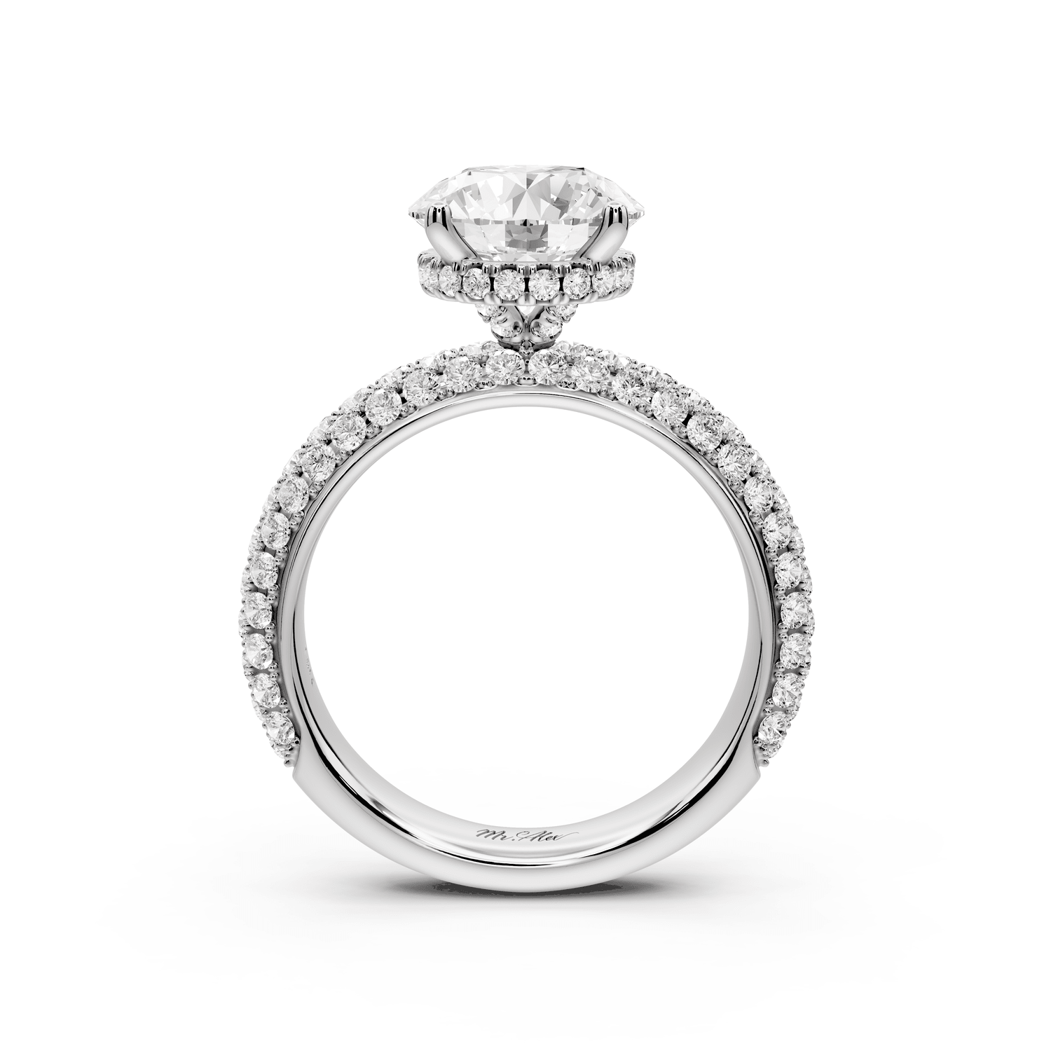Evelina - 2ct 18k white gold round wrap around Halo Rollover Pavé Diamond Crown Engagement Ring - Mr. Alex Jewelry