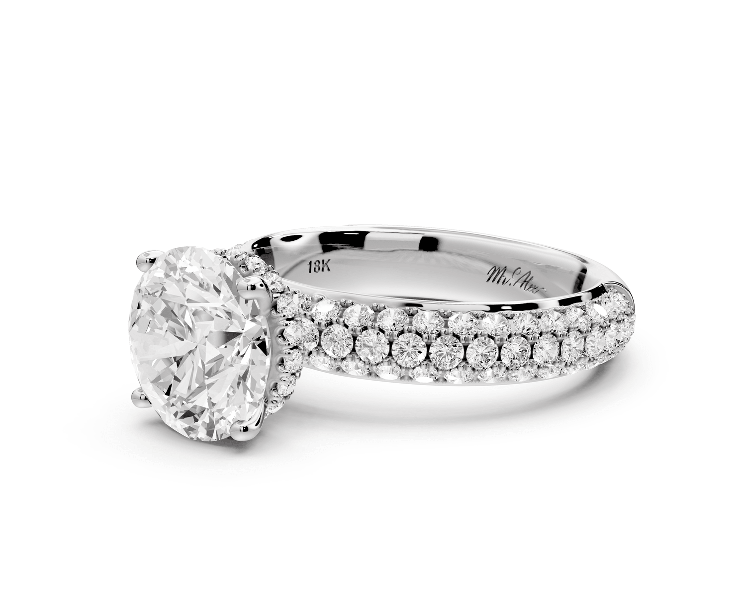 Evelina - 2ct 18k white gold round wrap around Halo Rollover Pavé Diamond Crown Engagement Ring - Mr. Alex Jewelry