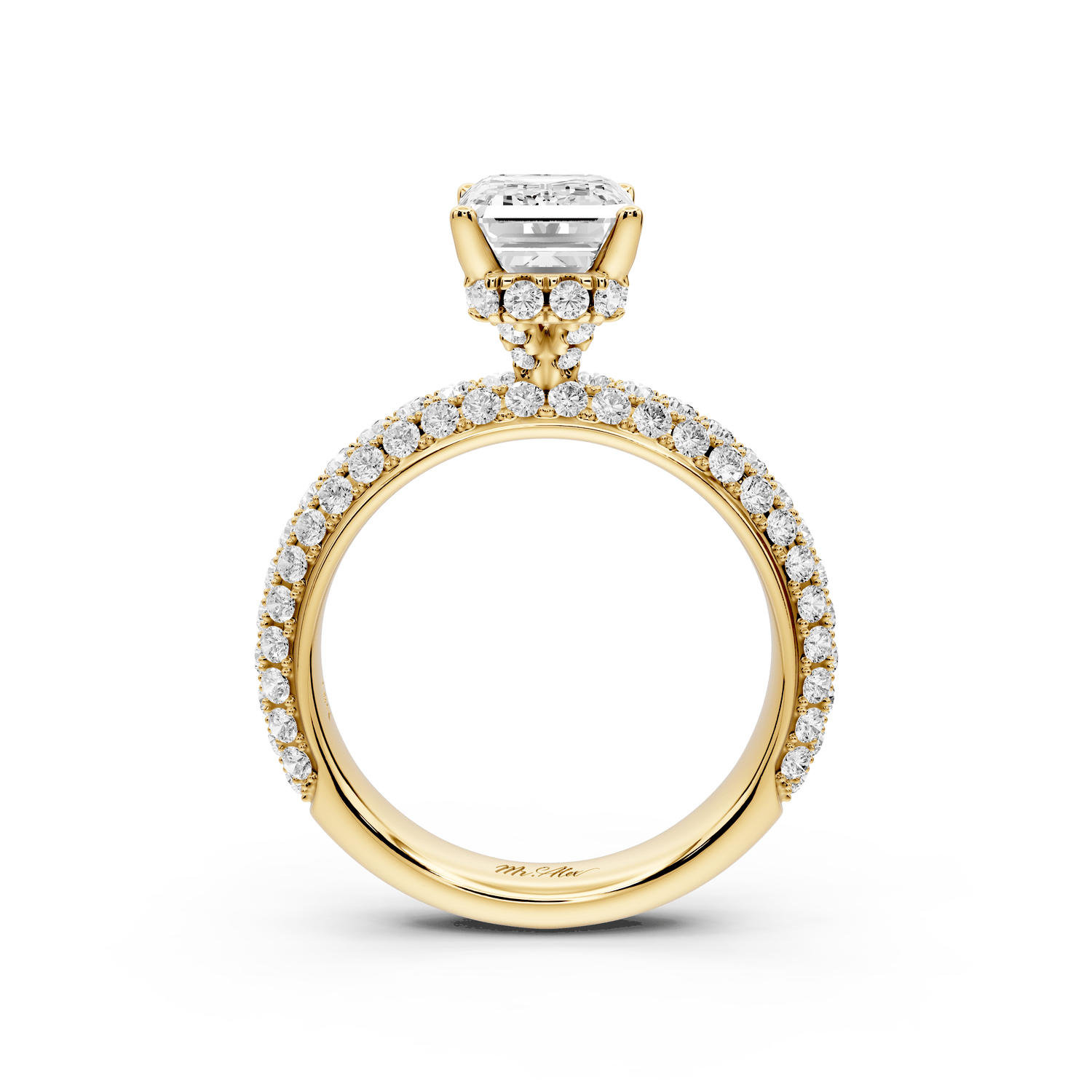 Evelina - 2ct 18k yellow gold emerald wrap around Halo Rollover Pavé Diamond Crown Engagement Ring - Mr. Alex Jewelry
