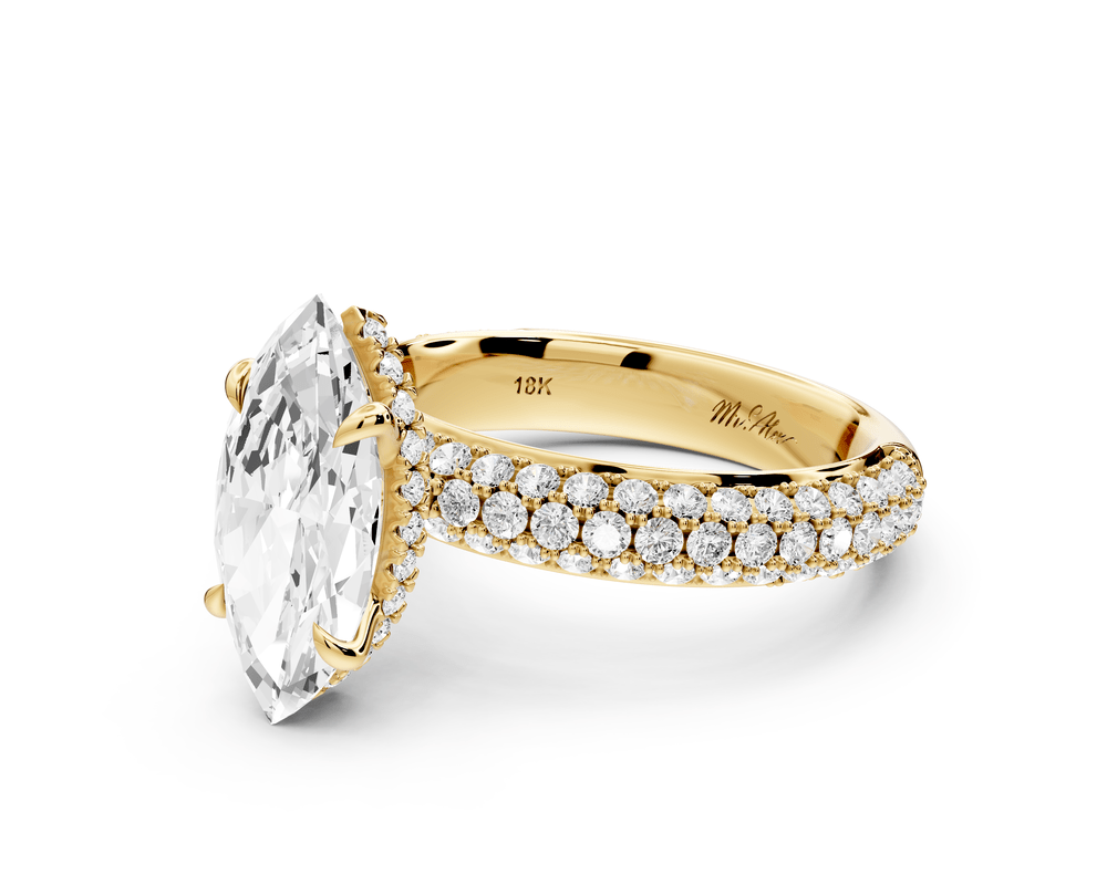 Evelina - 2ct 18k yellow gold marquise wrap around Halo Rollover Pavé Diamond Crown Engagement Ring - Mr. Alex Jewelry