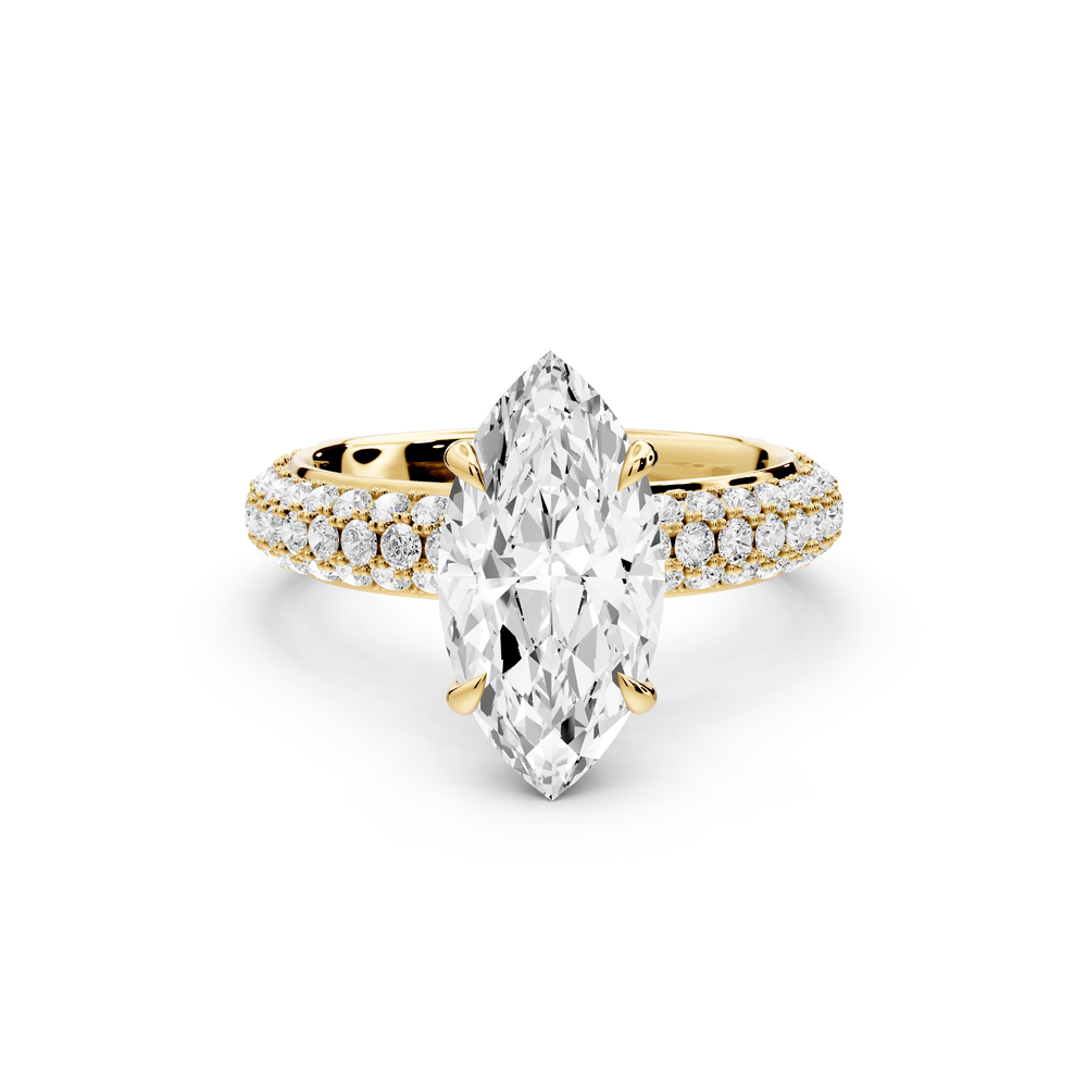 Evelina - 2ct 18k yellow gold marquise wrap around Halo Rollover Pavé Diamond Crown Engagement Ring - Mr. Alex Jewelry