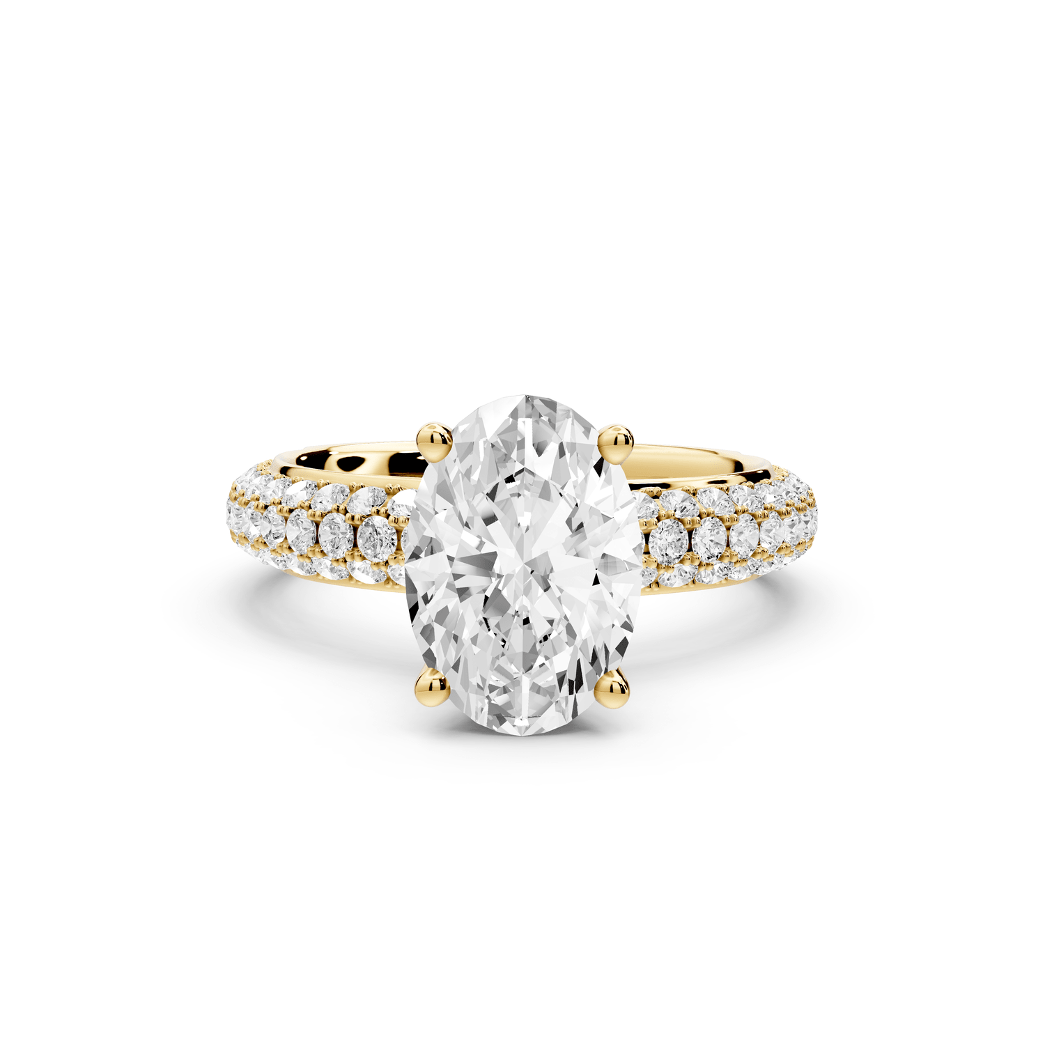 Evelina - 2ct 18k yellow gold oval wrap around Halo Rollover Pavé Diamond Crown Engagement Ring - Mr. Alex Jewelry