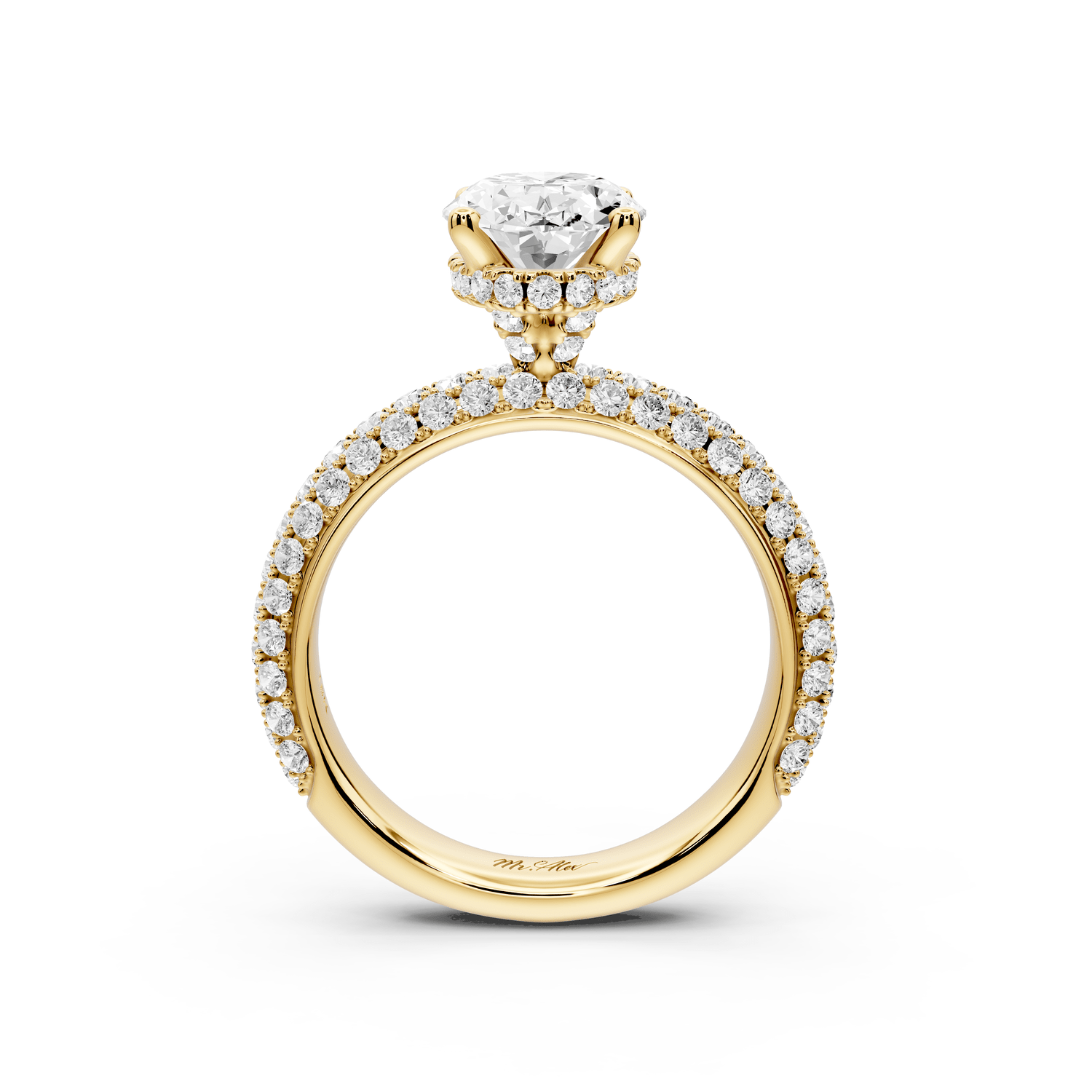 Evelina - 2ct 18k yellow gold oval wrap around Halo Rollover Pavé Diamond Crown Engagement Ring - Mr. Alex Jewelry
