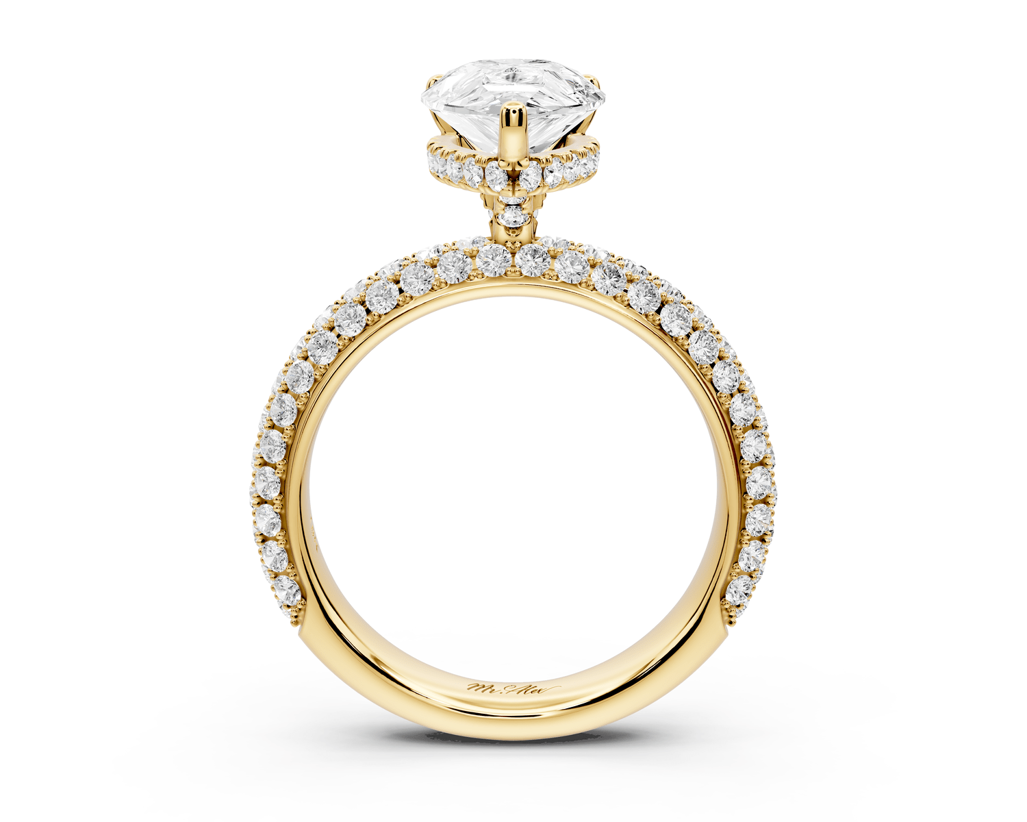 Evelina - 2ct 18k yellow gold pear wrap around Halo Rollover Pavé Diamond Crown Engagement Ring - Mr. Alex Jewelry