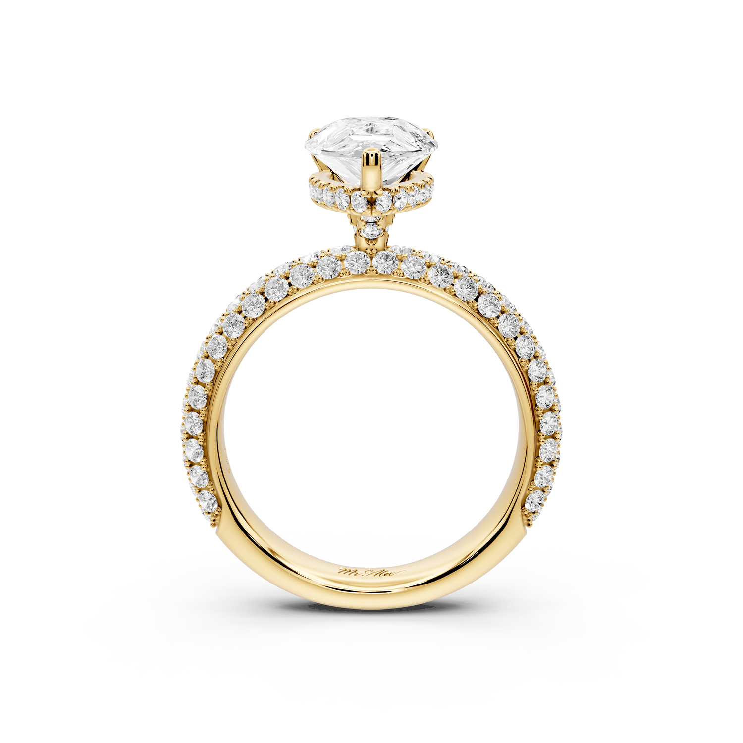 Evelina - 2ct 18k yellow gold pear wrap around Halo Rollover Pavé Diamond Crown Engagement Ring - Mr. Alex Jewelry