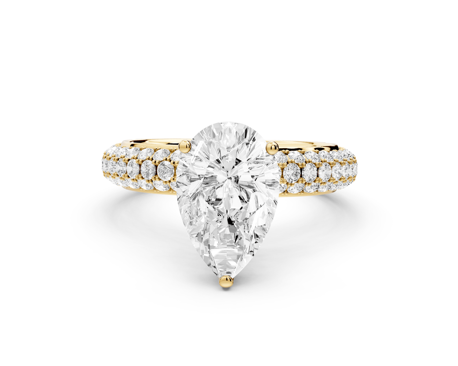 Evelina - 2ct 18k yellow gold pear wrap around Halo Rollover Pavé Diamond Crown Engagement Ring - Mr. Alex Jewelry