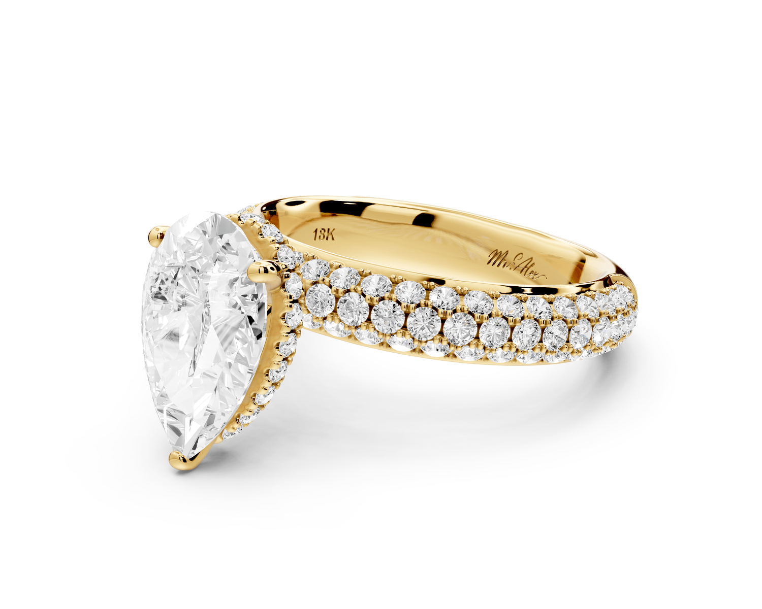 Evelina - 2ct 18k yellow gold pear wrap around Halo Rollover Pavé Diamond Crown Engagement Ring - Mr. Alex Jewelry