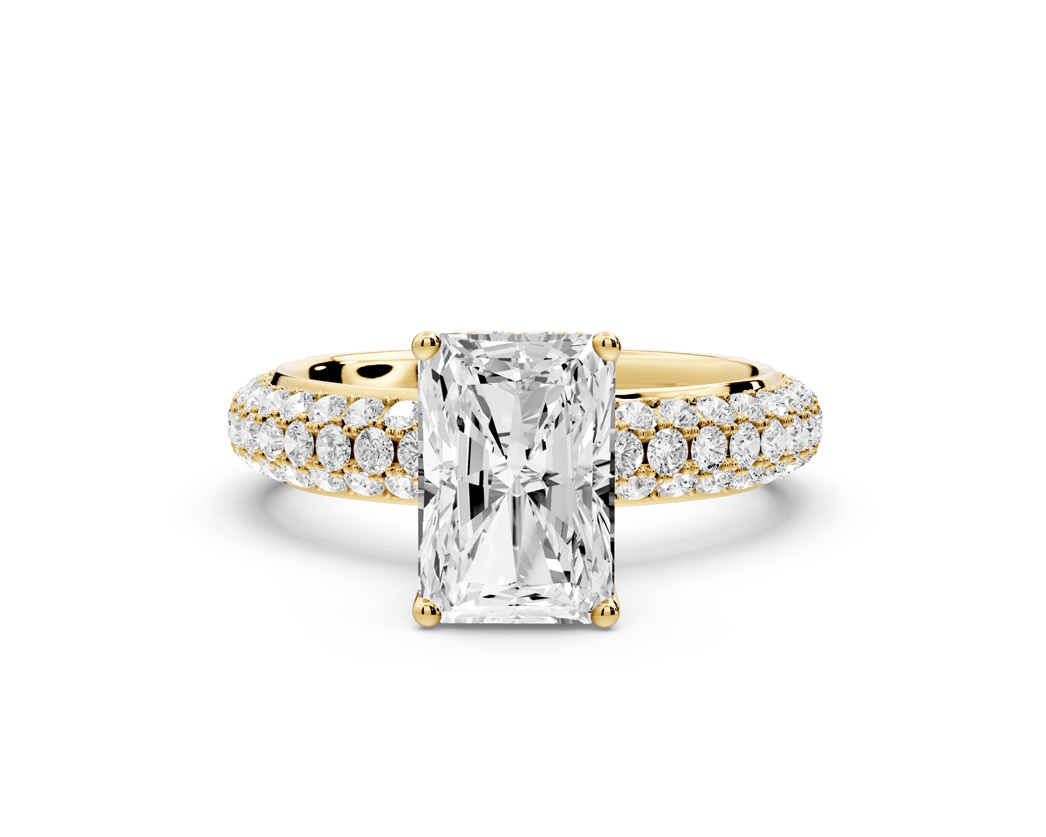 Evelina - 2ct 18k yellow gold radiant wrap around Halo Rollover Pavé Diamond Crown Engagement Ring - Mr. Alex Jewelry