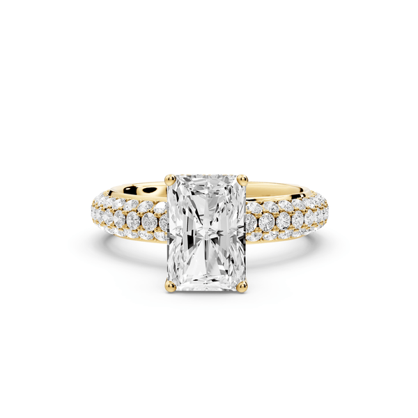 Evelina - 2ct 18k yellow gold radiant wrap around Halo Rollover Pavé Diamond Crown Engagement Ring - Mr. Alex Jewelry