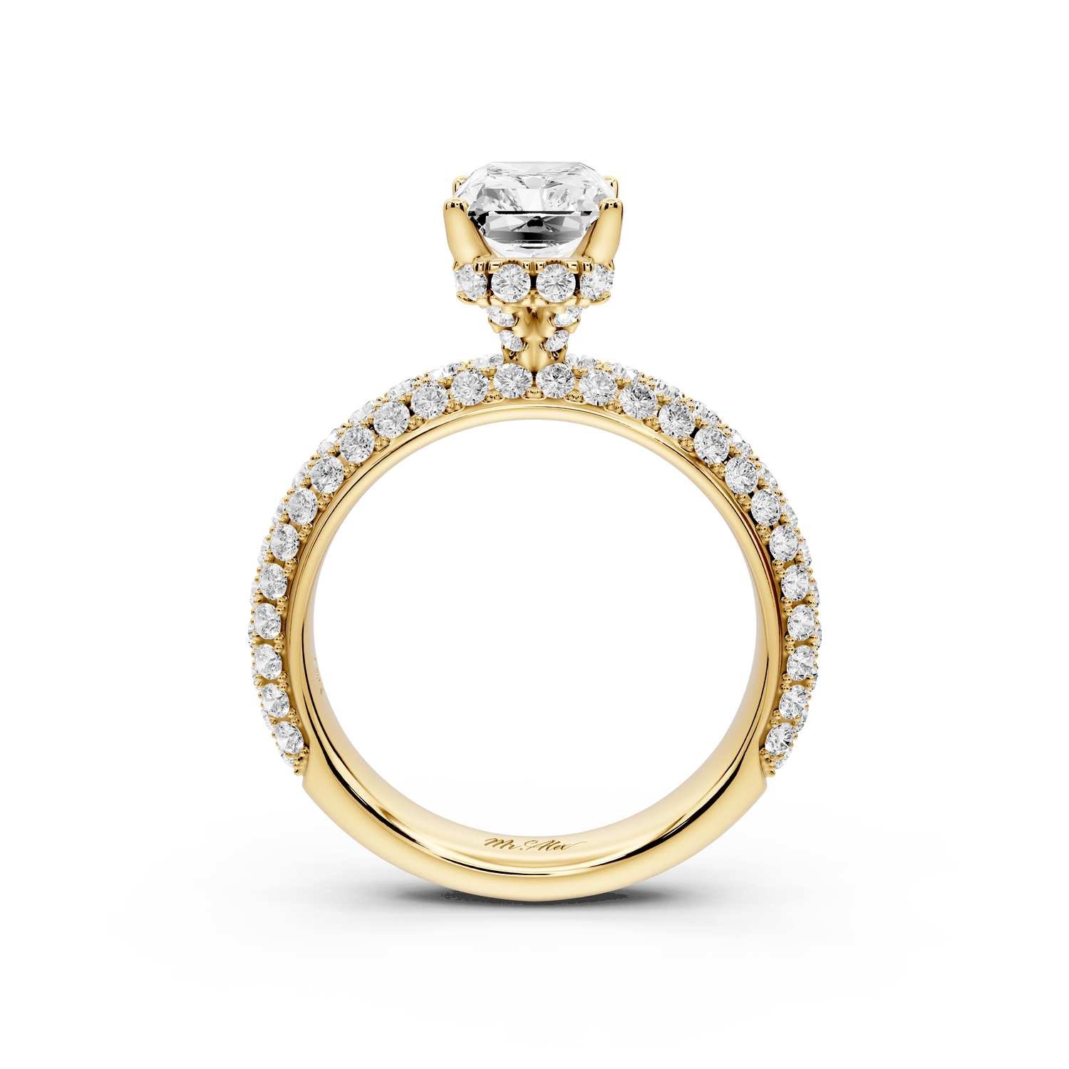 Evelina - 2ct 18k yellow gold radiant wrap around Halo Rollover Pavé Diamond Crown Engagement Ring - Mr. Alex Jewelry