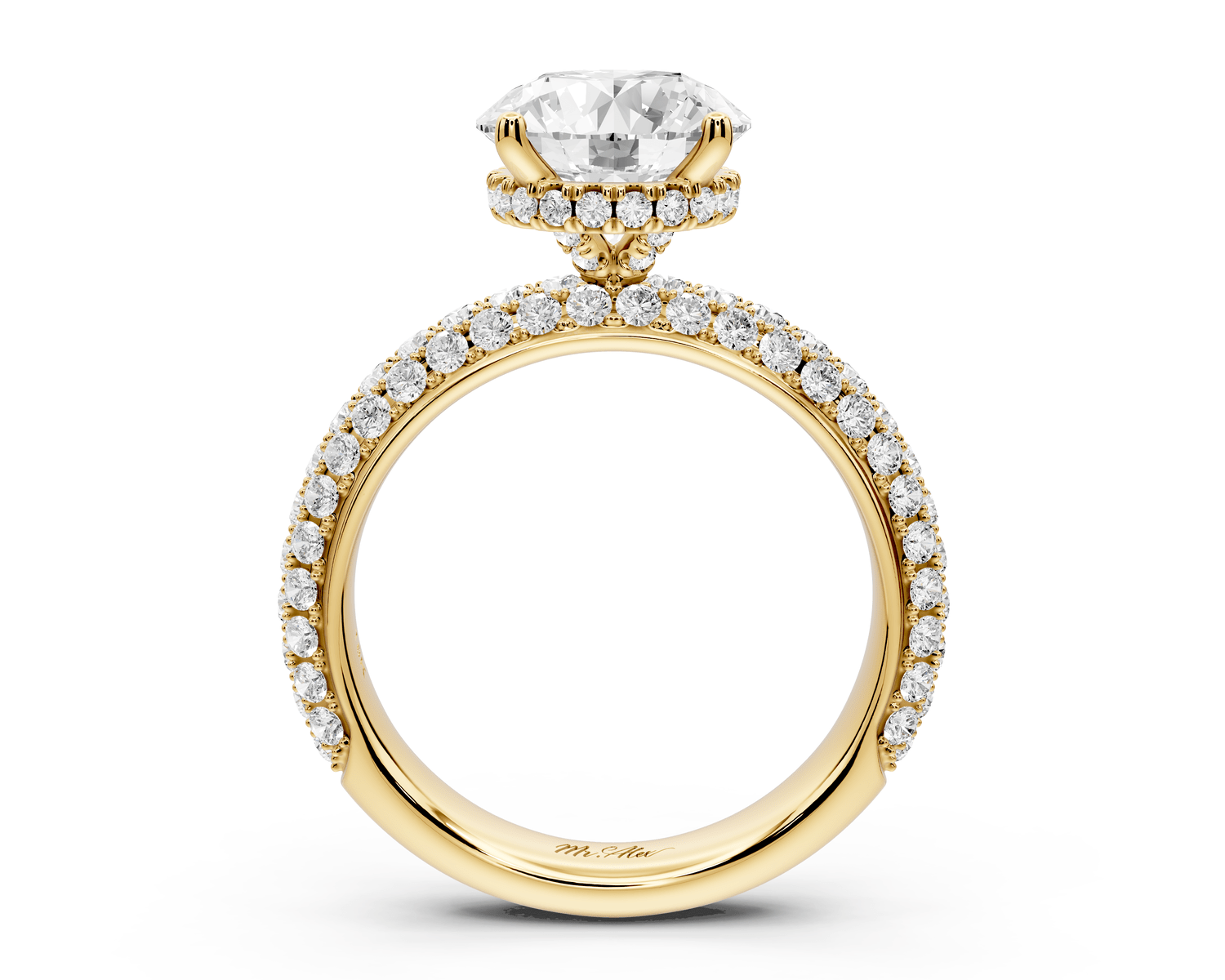 Evelina - 2ct 18k yellow gold round wrap around Halo Rollover Pavé Diamond Crown Engagement Ring - Mr. Alex Jewelry