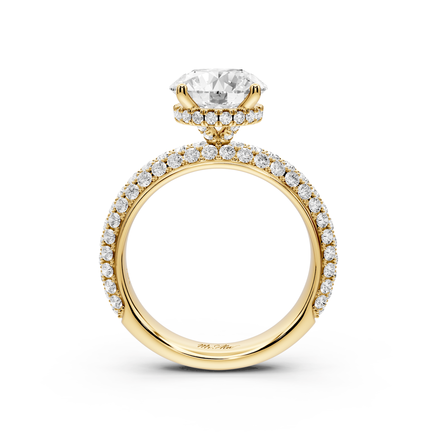 Evelina - 2ct 18k yellow gold round wrap around Halo Rollover Pavé Diamond Crown Engagement Ring - Mr. Alex Jewelry
