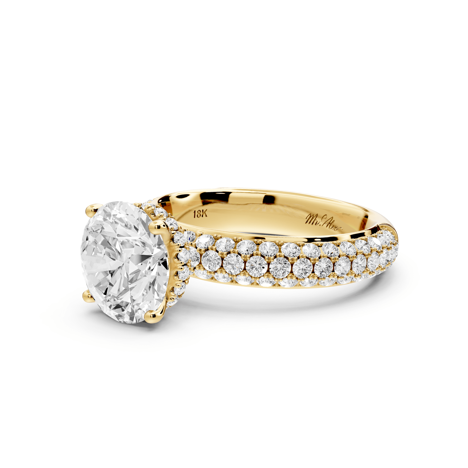 Evelina - 2ct 18k yellow gold round wrap around Halo Rollover Pavé Diamond Crown Engagement Ring - Mr. Alex Jewelry