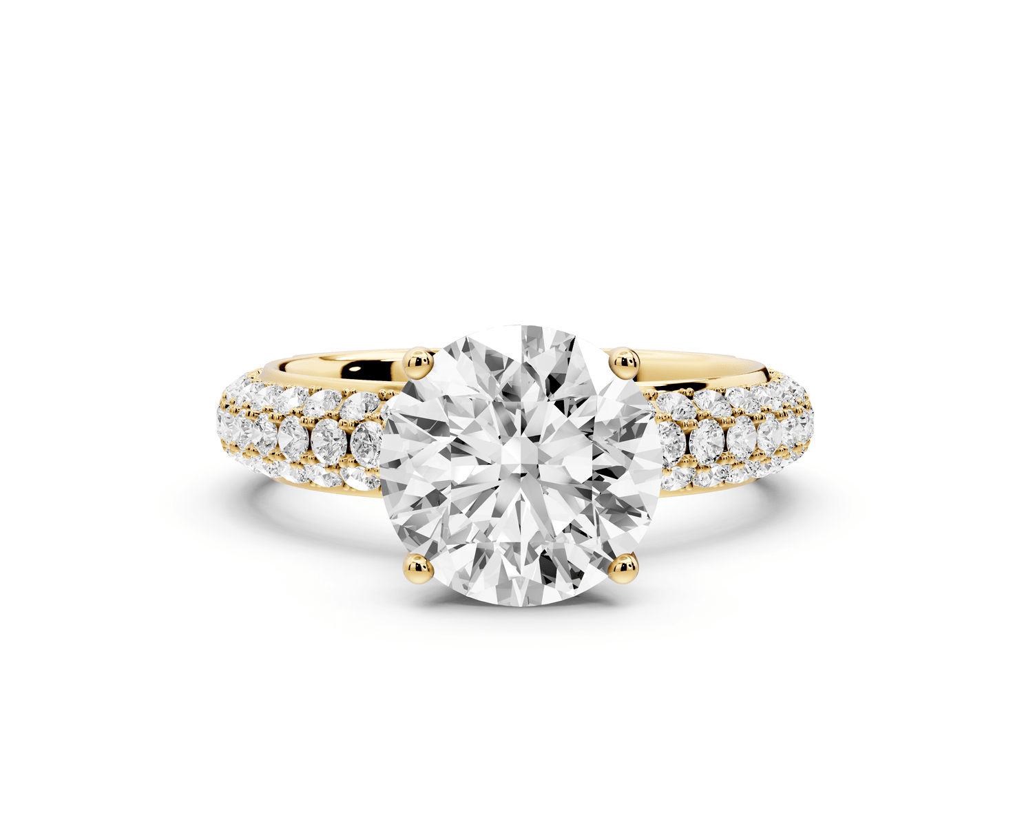 Evelina - 2ct 18k yellow gold round wrap around Halo Rollover Pavé Diamond Crown Engagement Ring - Mr. Alex Jewelry