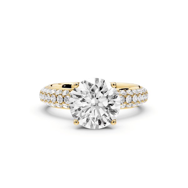 Evelina - 2ct 18k yellow gold round wrap around Halo Rollover Pavé Diamond Crown Engagement Ring - Mr. Alex Jewelry