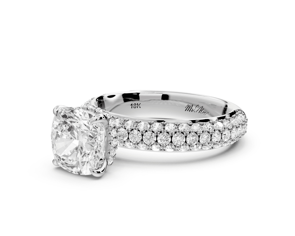 Evelina - 2ct platinum cushion wrap around Halo Rollover Pavé Diamond Crown Engagement Ring - Mr. Alex Jewelry