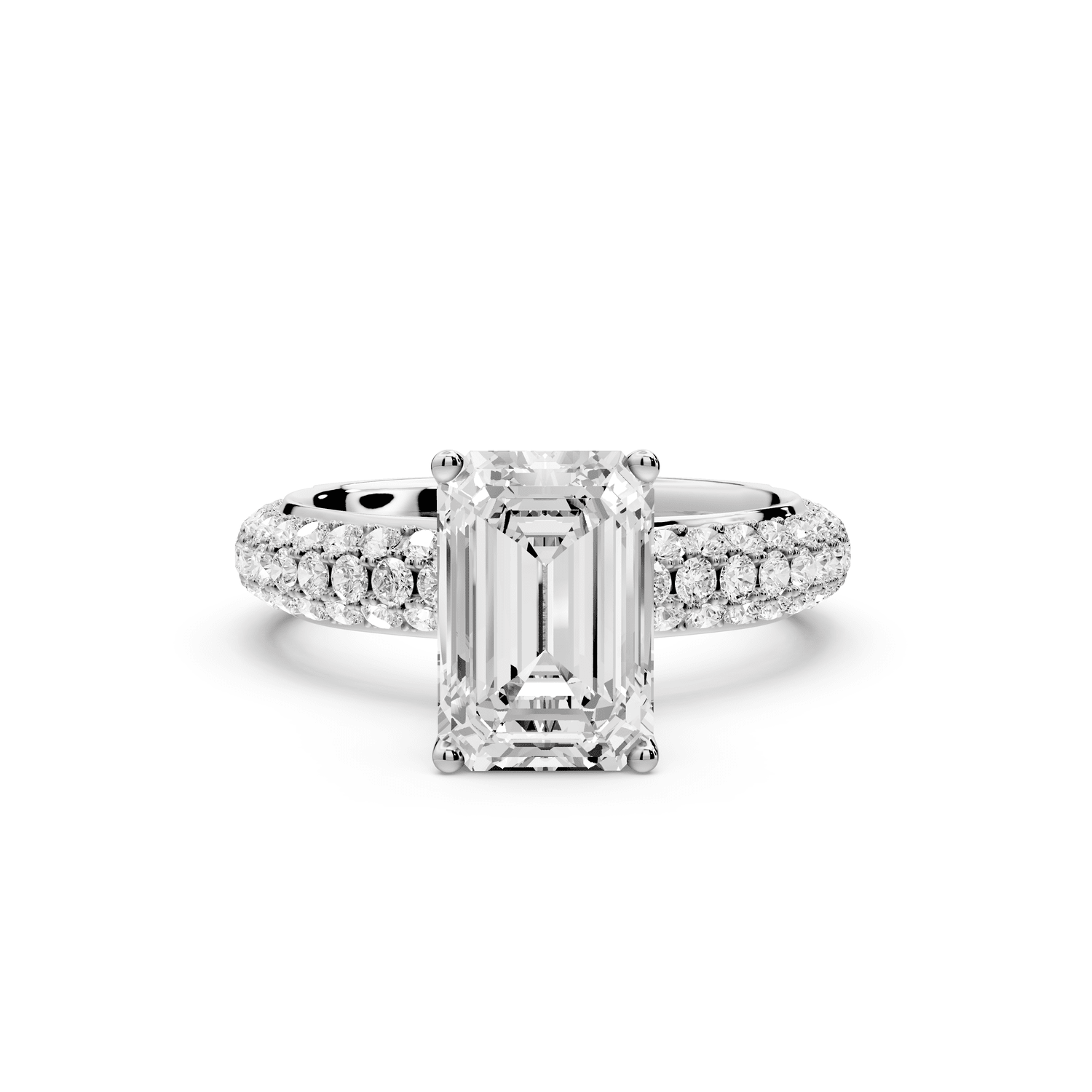 Evelina - 2ct platinum emerald wrap around Halo Rollover Pavé Diamond Crown Engagement Ring - Mr. Alex Jewelry