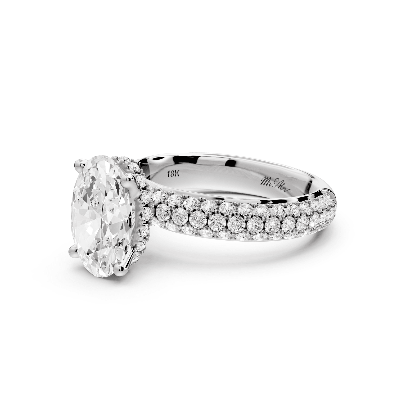 Evelina - 2ct platinum oval wrap around Halo Rollover Pavé Diamond Crown Engagement Ring - Mr. Alex Jewelry