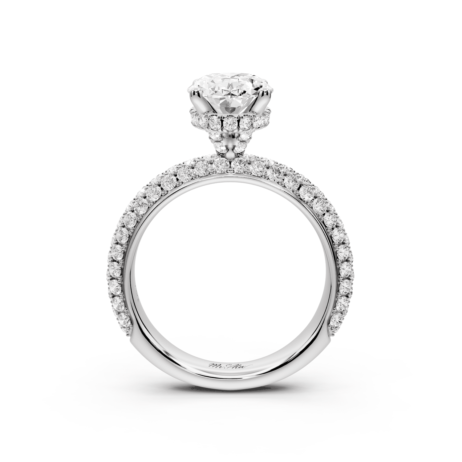 Evelina - 2ct platinum oval wrap around Halo Rollover Pavé Diamond Crown Engagement Ring - Mr. Alex Jewelry