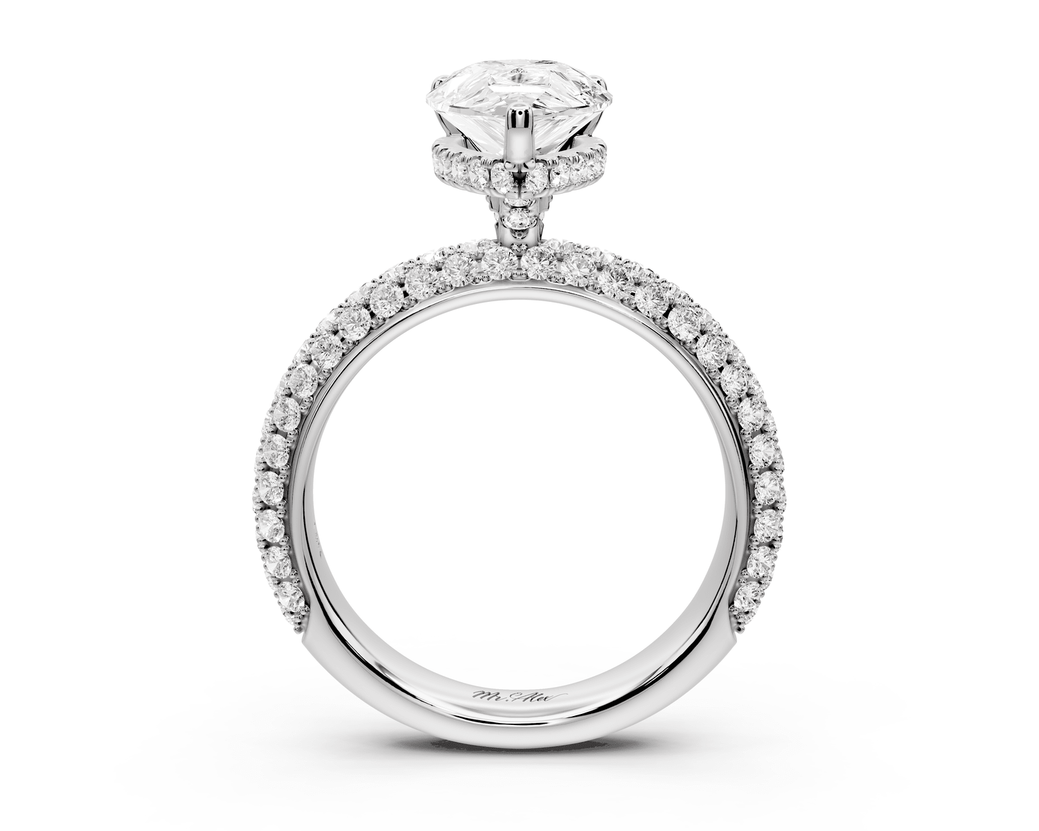 Evelina - 2ct platinum pear wrap around Halo Rollover Pavé Diamond Crown Engagement Ring - Mr. Alex Jewelry