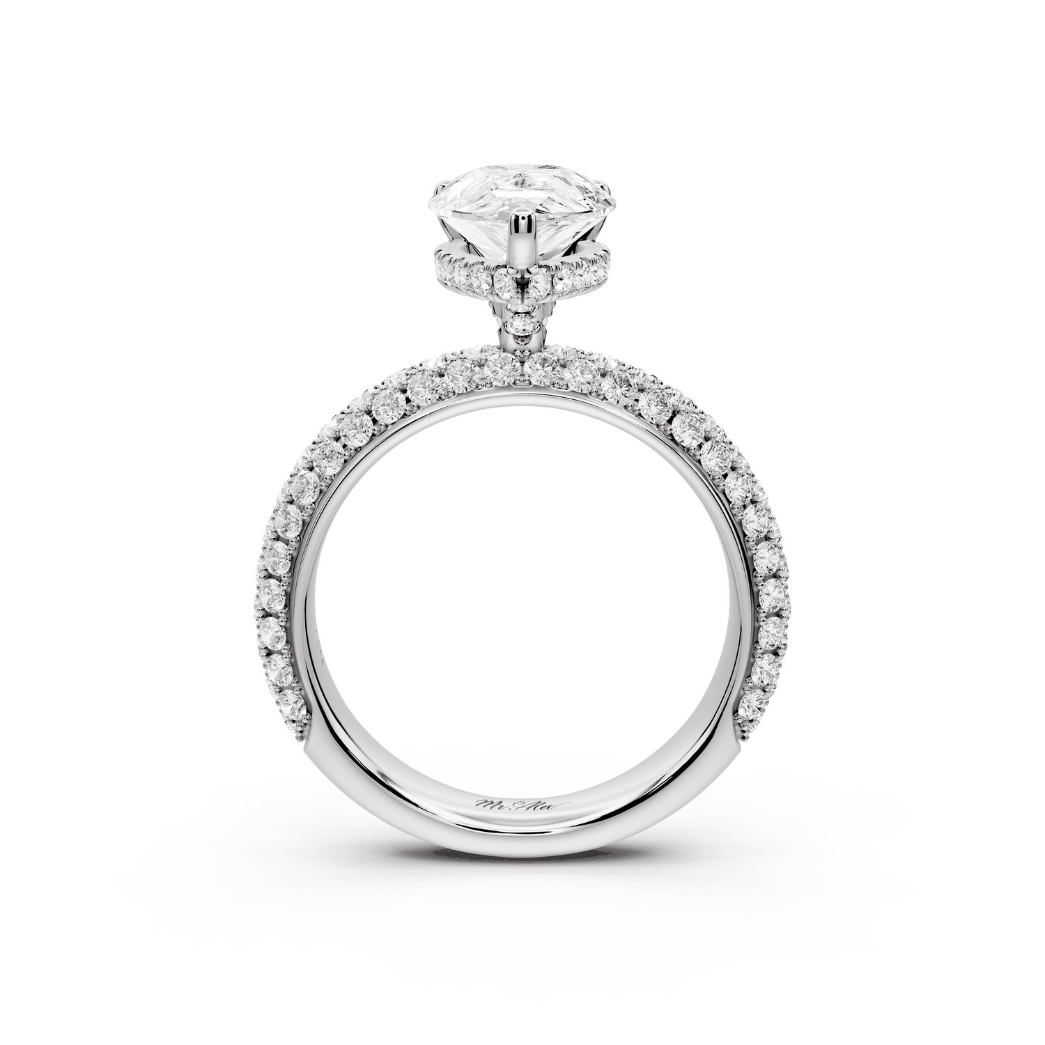 Evelina - 2ct platinum pear wrap around Halo Rollover Pavé Diamond Crown Engagement Ring - Mr. Alex Jewelry