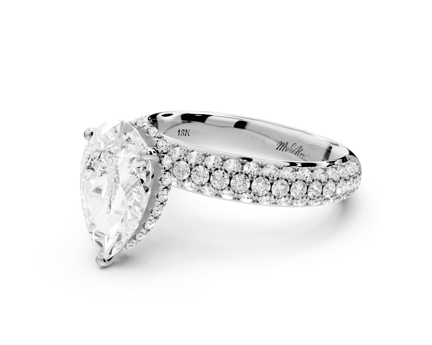 Evelina - 2ct platinum pear wrap around Halo Rollover Pavé Diamond Crown Engagement Ring - Mr. Alex Jewelry
