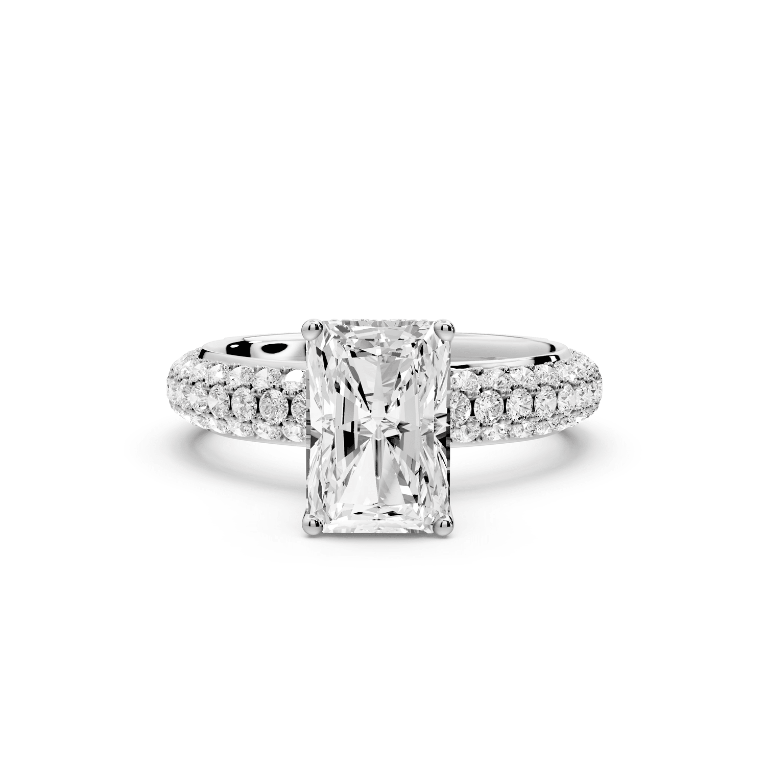 Evelina - 2ct platinum radiant wrap around Halo Rollover Pavé Diamond Crown Engagement Ring - Mr. Alex Jewelry
