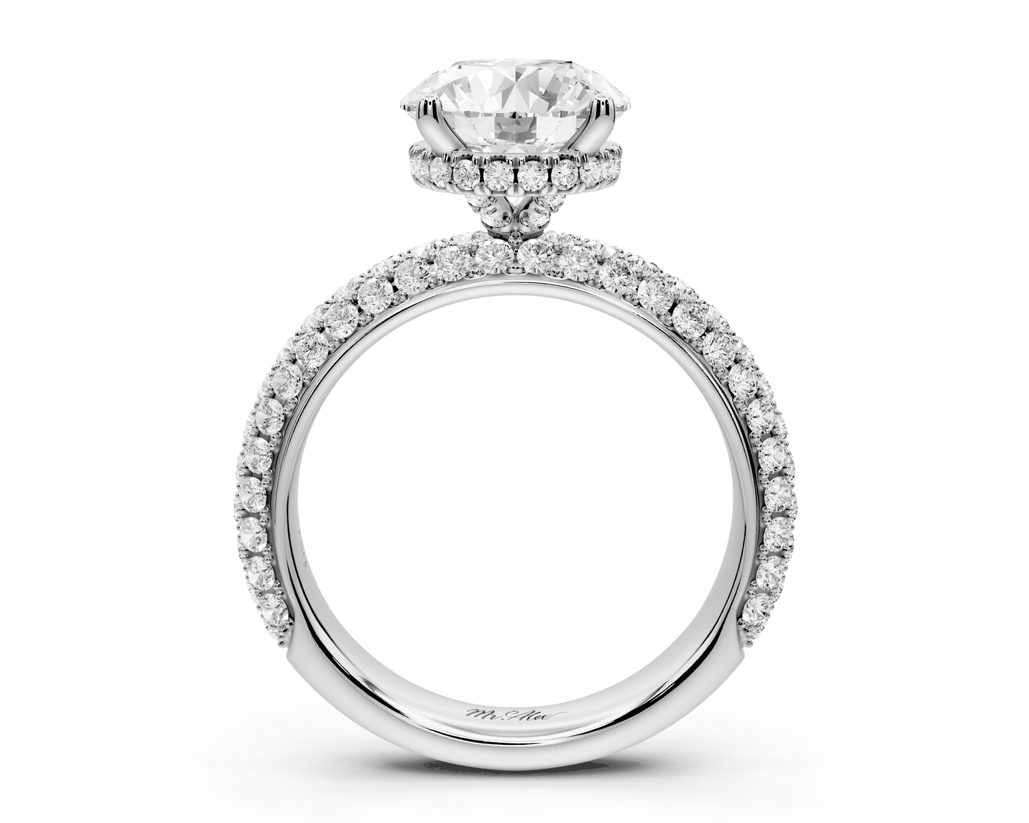 Evelina - 2ct platinum round wrap around Halo Rollover Pavé Diamond Crown Engagement Ring - Mr. Alex Jewelry