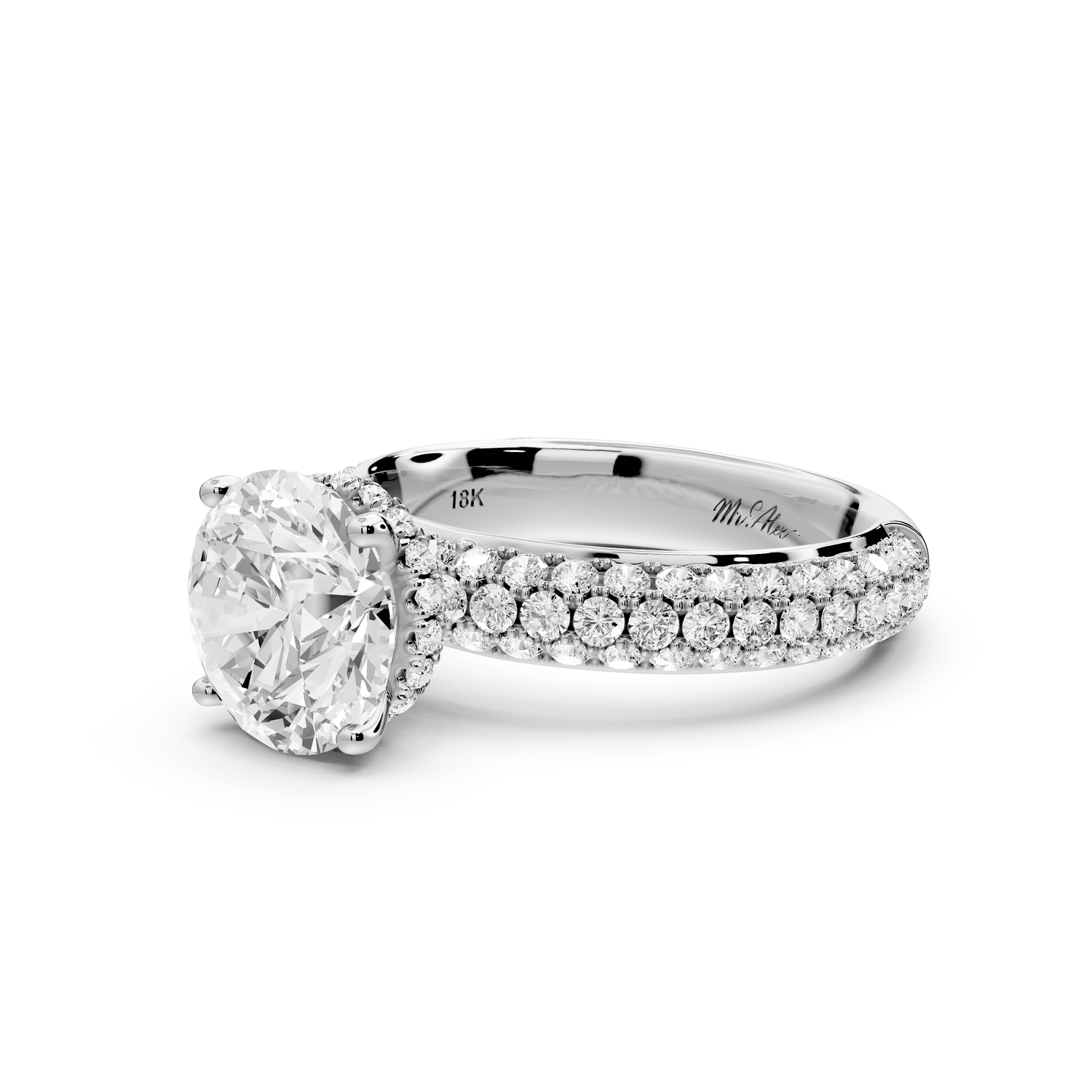 Evelina - 2ct platinum round wrap around Halo Rollover Pavé Diamond Crown Engagement Ring - Mr. Alex Jewelry