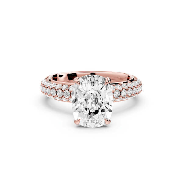 Evelina - 3ct 14k rose gold ecushion wrap around Halo Rollover Pavé Diamond Crown Engagement Ring - Mr. Alex Jewelry