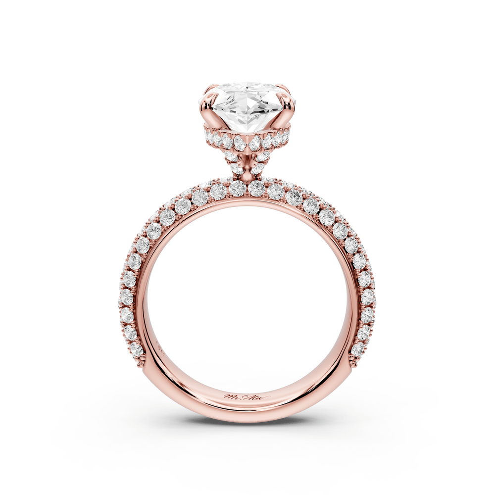 Evelina - 3ct 14k rose gold marquise wrap around Halo Rollover Pavé Diamond Crown Engagement Ring - Mr. Alex Jewelry