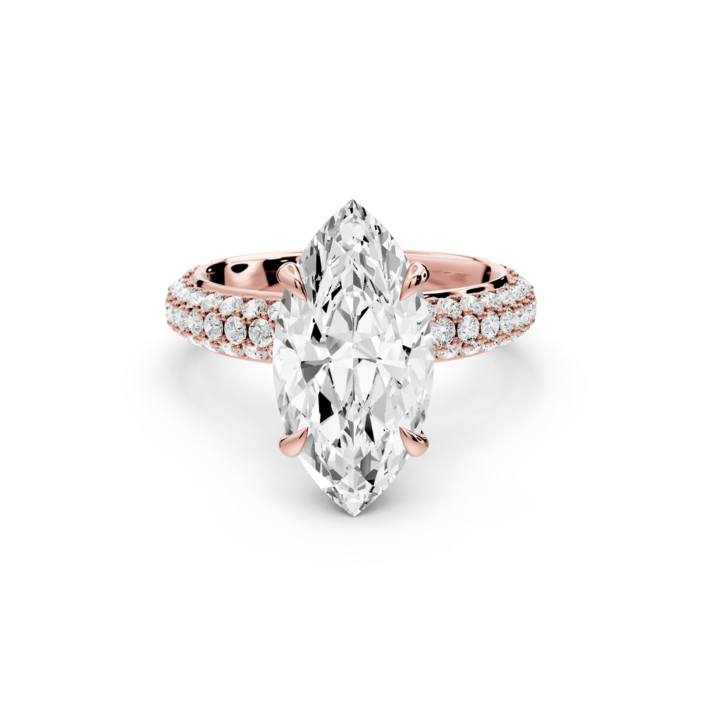 Evelina - 3ct 14k rose gold marquise wrap around Halo Rollover Pavé Diamond Crown Engagement Ring - Mr. Alex Jewelry