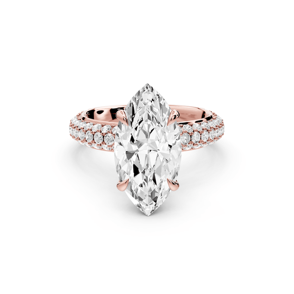 Evelina - 3ct 14k rose gold marquise wrap around Halo Rollover Pavé Diamond Crown Engagement Ring - Mr. Alex Jewelry