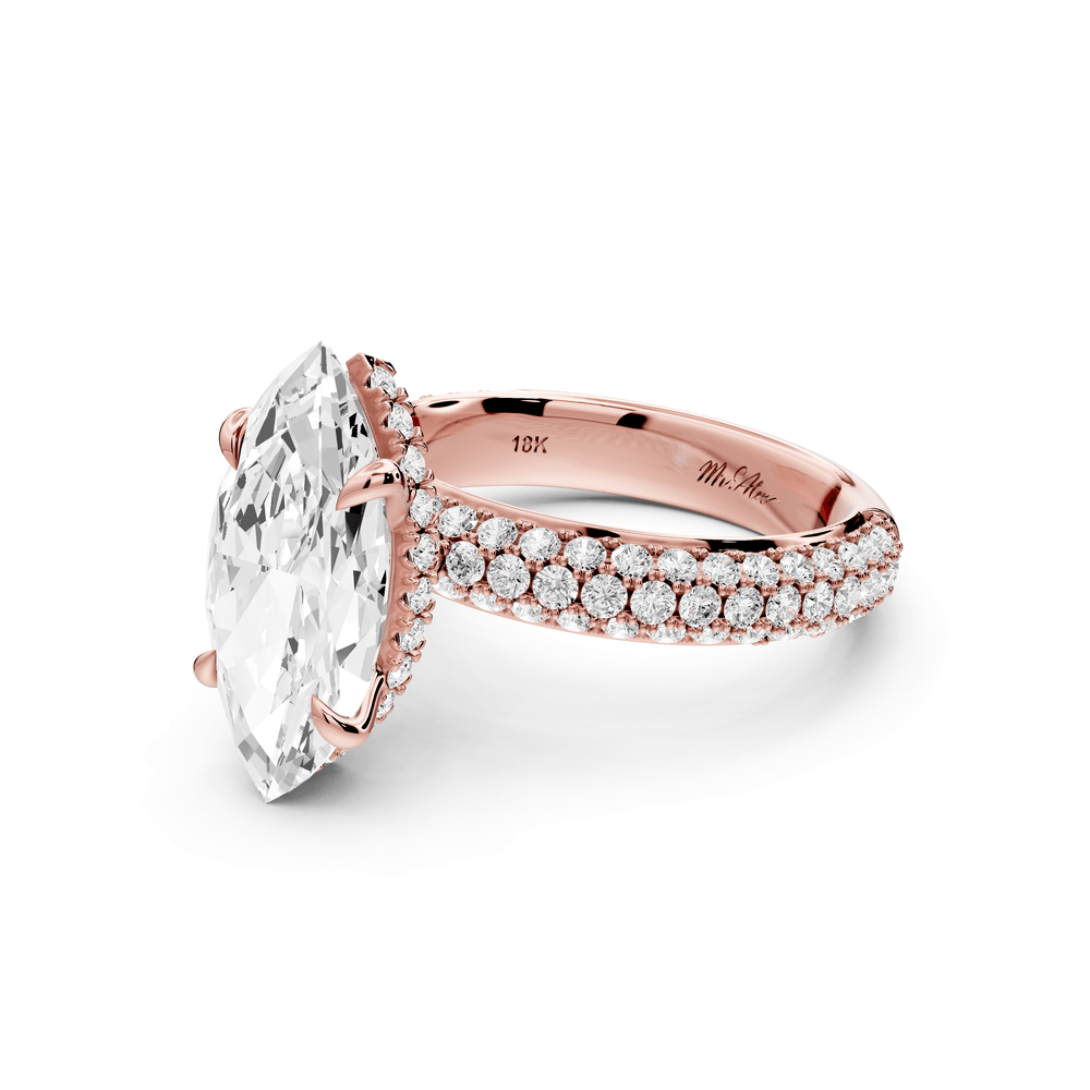 Evelina - 3ct 14k rose gold marquise wrap around Halo Rollover Pavé Diamond Crown Engagement Ring - Mr. Alex Jewelry