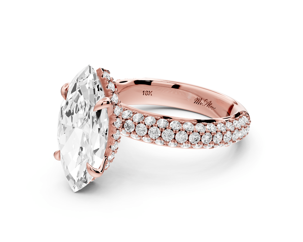 Evelina - 3ct 14k rose gold marquise wrap around Halo Rollover Pavé Diamond Crown Engagement Ring - Mr. Alex Jewelry