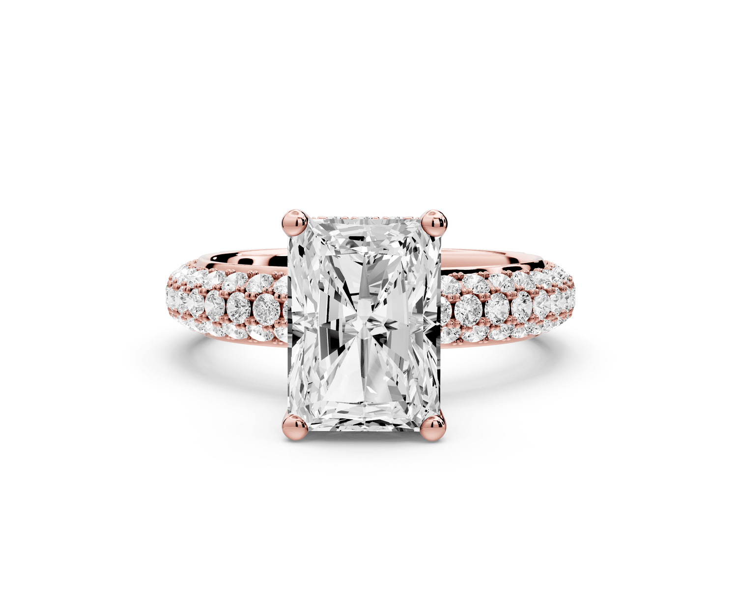 Evelina - 3ct 14k rose gold radiant wrap around Halo Rollover Pavé Diamond Crown Engagement Ring - Mr. Alex Jewelry