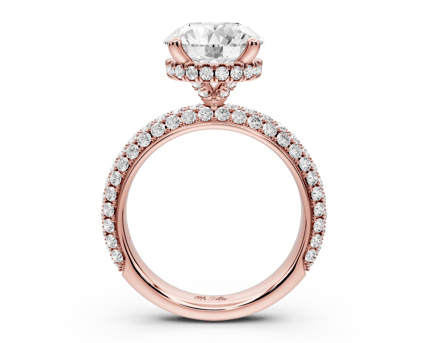 Evelina - 3ct 14k rose gold round wrap around Halo Rollover Pavé Diamond Crown Engagement Ring - Mr. Alex Jewelry