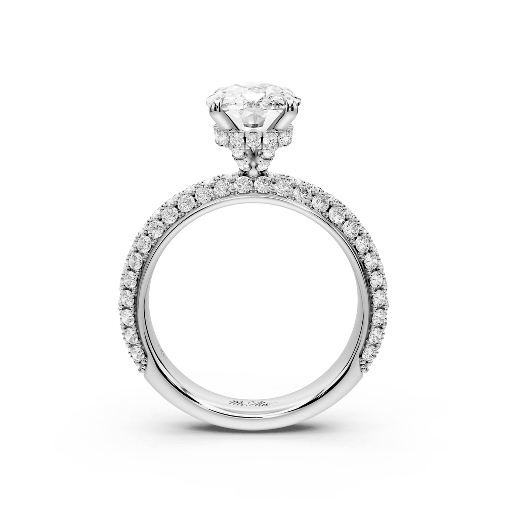 Evelina - 3ct 14k white gold ecushion wrap around Halo Rollover Pavé Diamond Crown Engagement Ring - Mr. Alex Jewelry