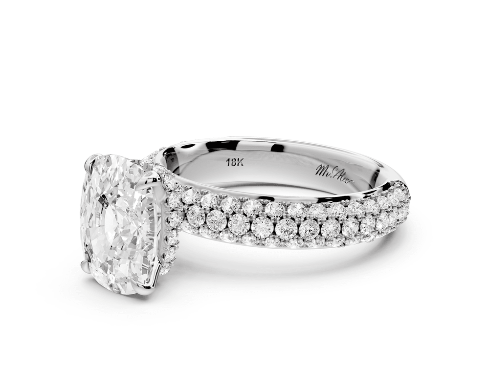 Evelina - 3ct 14k white gold ecushion wrap around Halo Rollover Pavé Diamond Crown Engagement Ring - Mr. Alex Jewelry