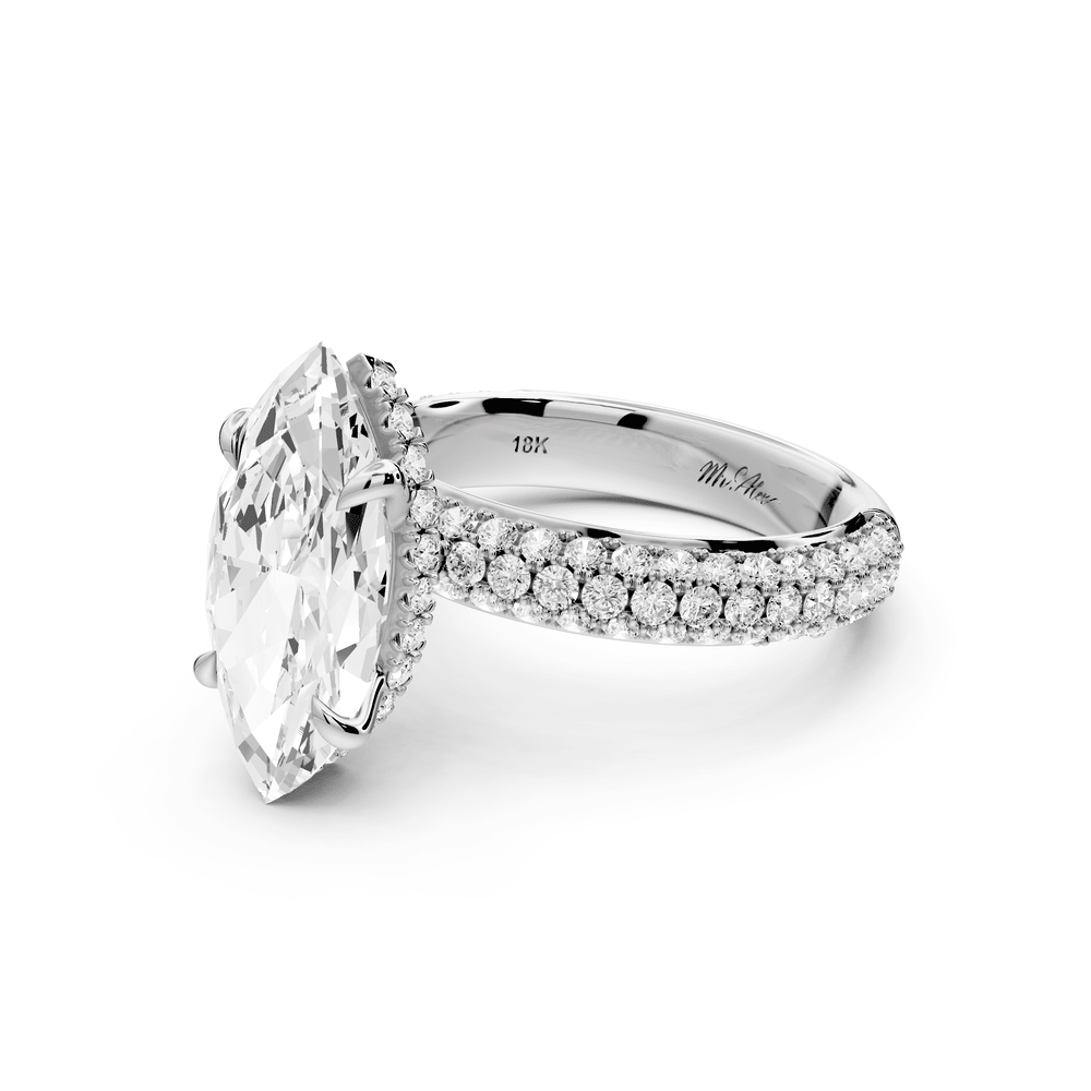 Evelina - 3ct 14k white gold marquise wrap around Halo Rollover Pavé Diamond Crown Engagement Ring - Mr. Alex Jewelry