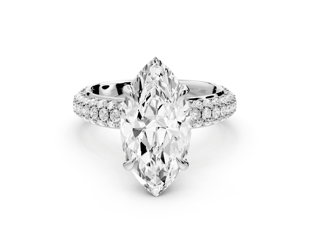 Evelina - 3ct 14k white gold marquise wrap around Halo Rollover Pavé Diamond Crown Engagement Ring - Mr. Alex Jewelry