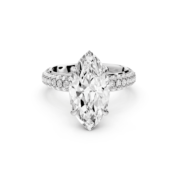 Evelina - 3ct 14k white gold marquise wrap around Halo Rollover Pavé Diamond Crown Engagement Ring - Mr. Alex Jewelry