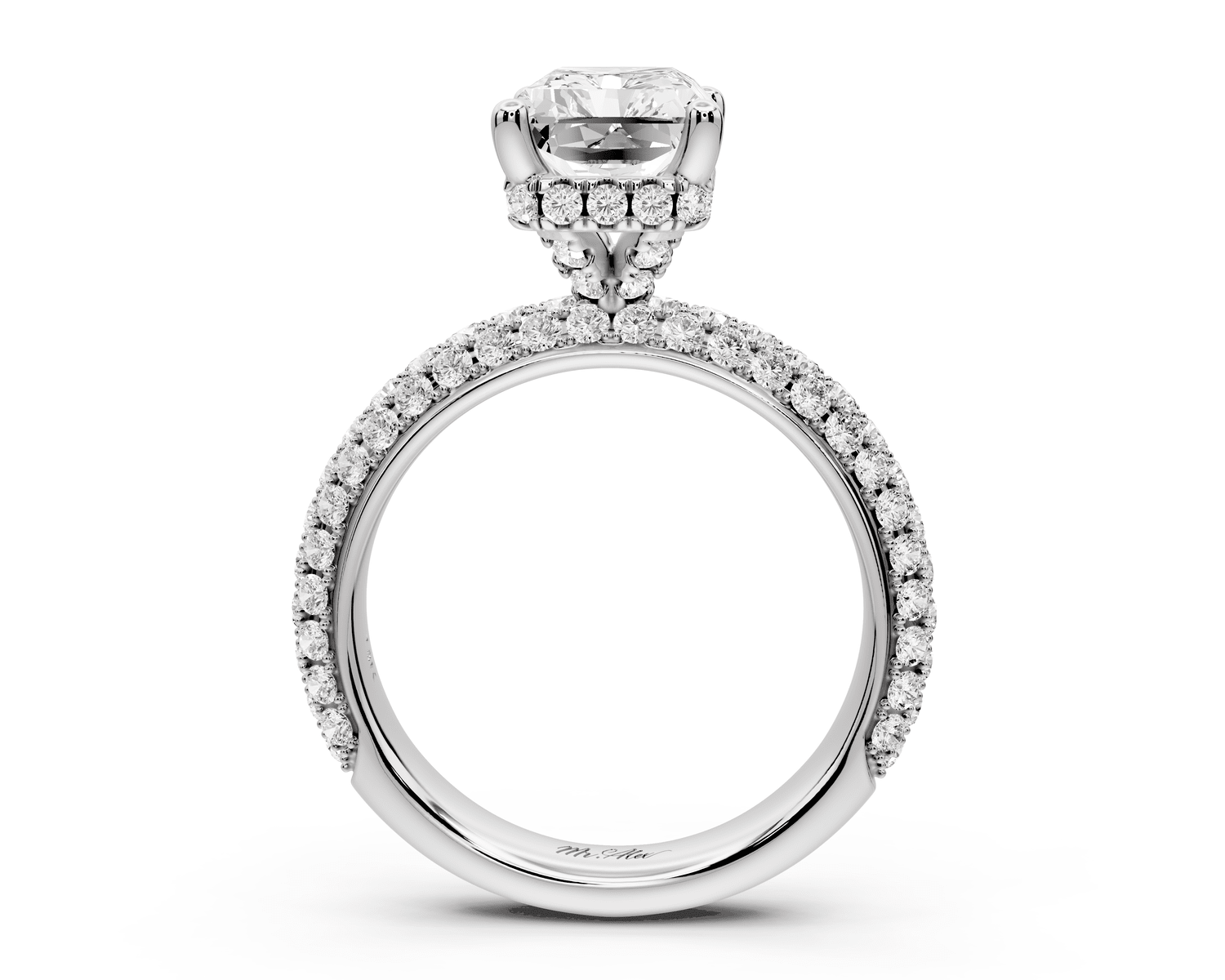 Evelina - 3ct 14k white gold radiant wrap around Halo Rollover Pavé Diamond Crown Engagement Ring - Mr. Alex Jewelry