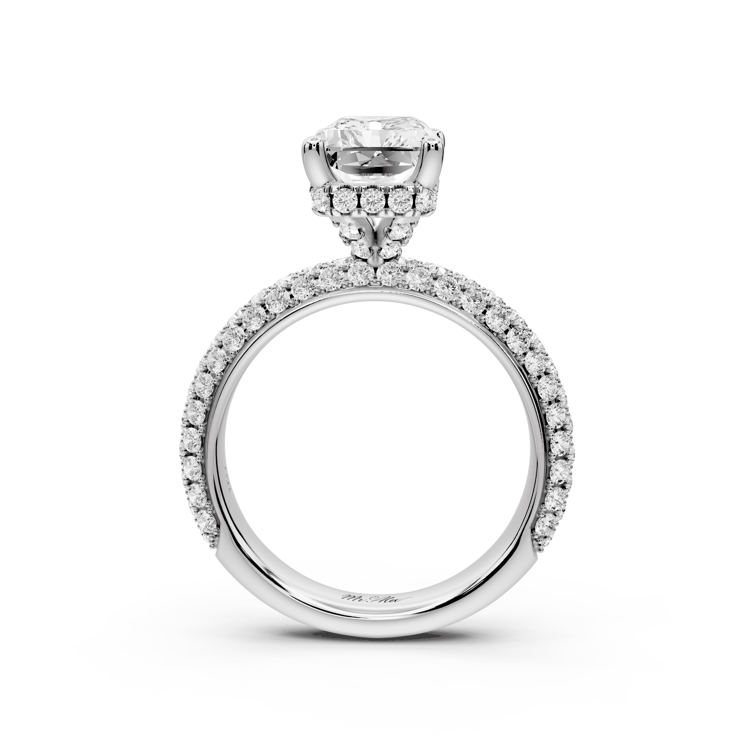 Evelina - 3ct 14k white gold radiant wrap around Halo Rollover Pavé Diamond Crown Engagement Ring - Mr. Alex Jewelry