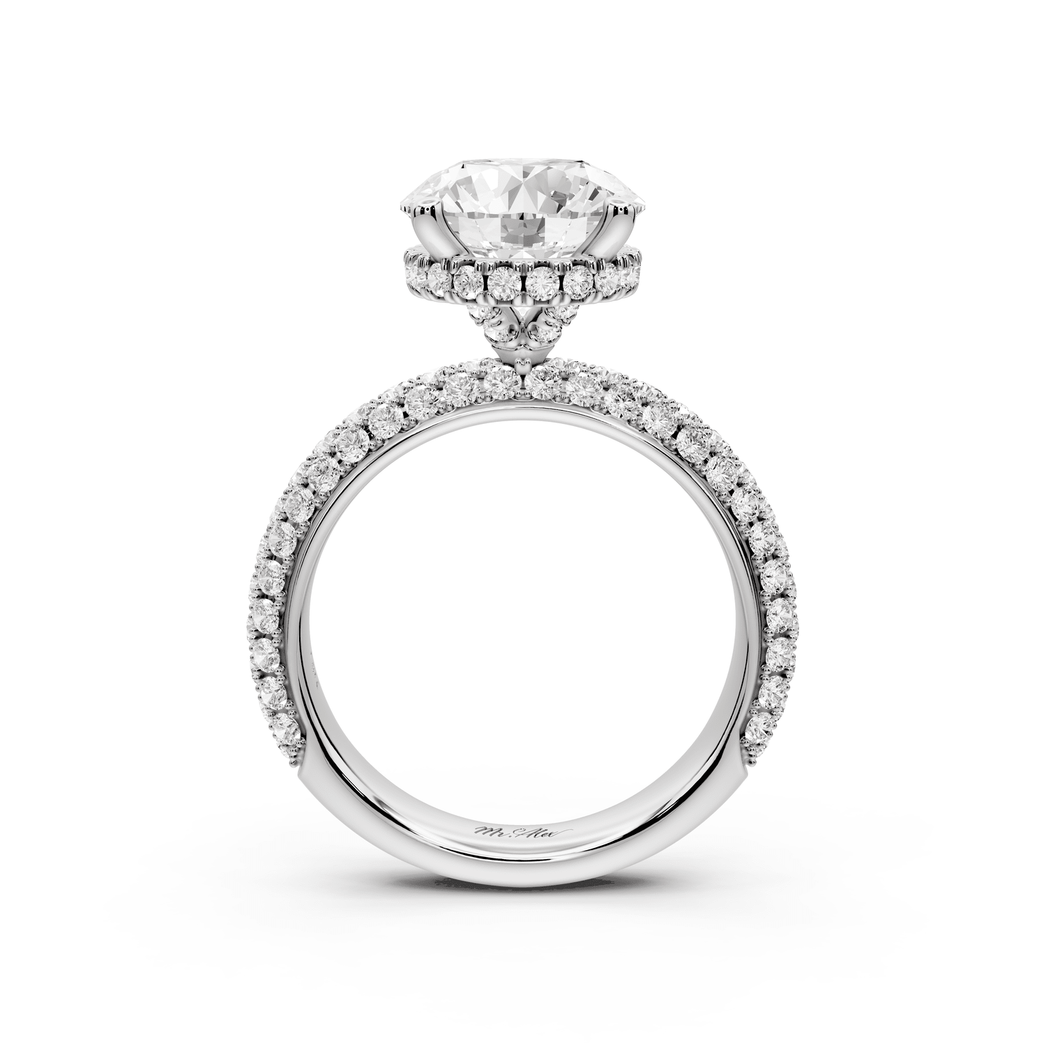 Evelina - 3ct 14k white gold round wrap around Halo Rollover Pavé Diamond Crown Engagement Ring - Mr. Alex Jewelry