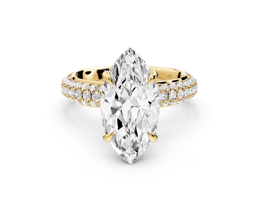 Evelina - 3ct 14k yellow gold marquise wrap around Halo Rollover Pavé Diamond Crown Engagement Ring - Mr. Alex Jewelry