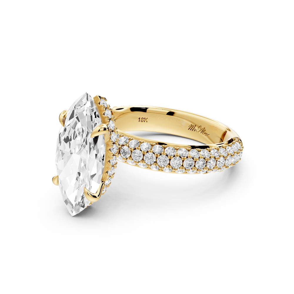 Evelina - 3ct 14k yellow gold marquise wrap around Halo Rollover Pavé Diamond Crown Engagement Ring - Mr. Alex Jewelry