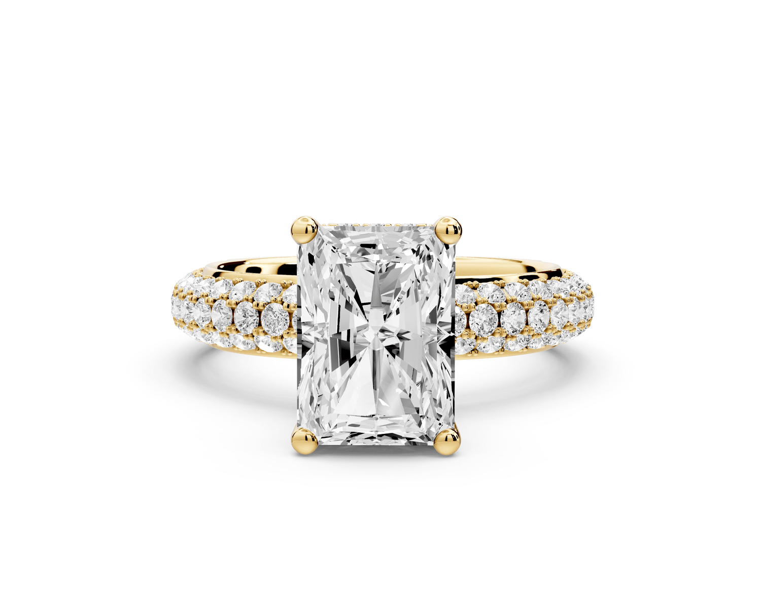 Evelina - 3ct 14k yellow gold radiant wrap around Halo Rollover Pavé Diamond Crown Engagement Ring - Mr. Alex Jewelry