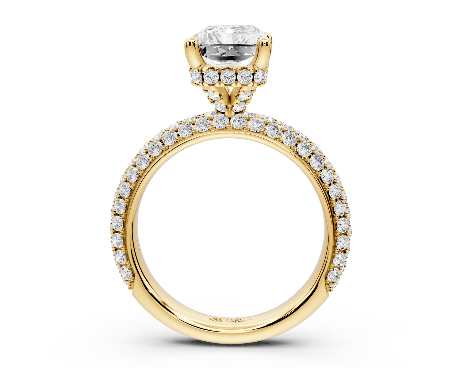 Evelina - 3ct 14k yellow gold radiant wrap around Halo Rollover Pavé Diamond Crown Engagement Ring - Mr. Alex Jewelry