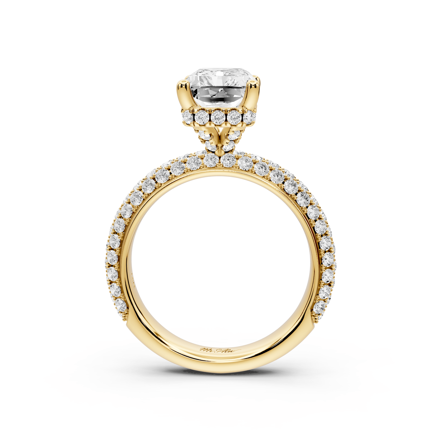 Evelina - 3ct 14k yellow gold radiant wrap around Halo Rollover Pavé Diamond Crown Engagement Ring - Mr. Alex Jewelry